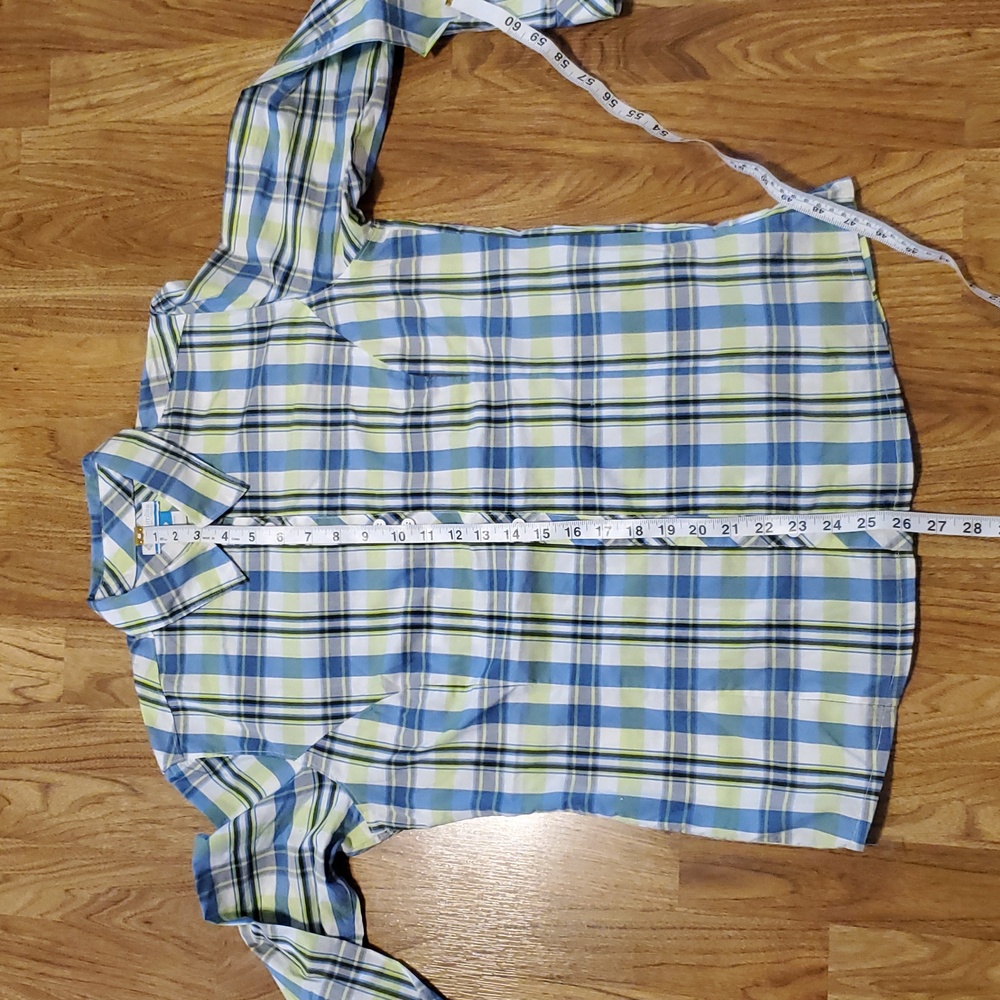 Columbia Plaid Button-Up Long Sleeve Shirt Womens L Periwinkle Lime Green White - Picture 10 of 16